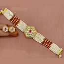 Amoliya Jewels Gold Plated Pota Stone And Pearl Choker Necklace Set