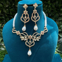 Amoliya Jewels Gold Plated Polki Kundan Stone And Beads Necklace Set