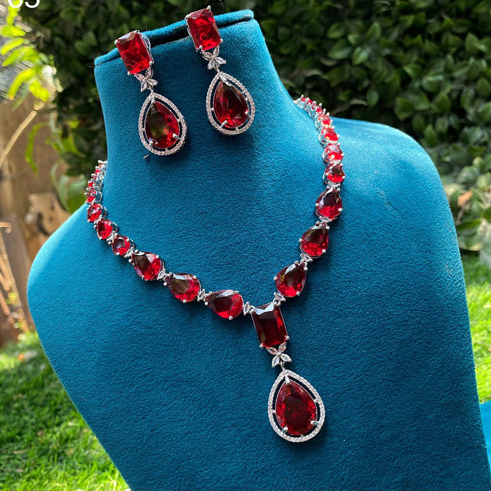 Amoliya Jewels Silver Plated American Diamond Necklace Set