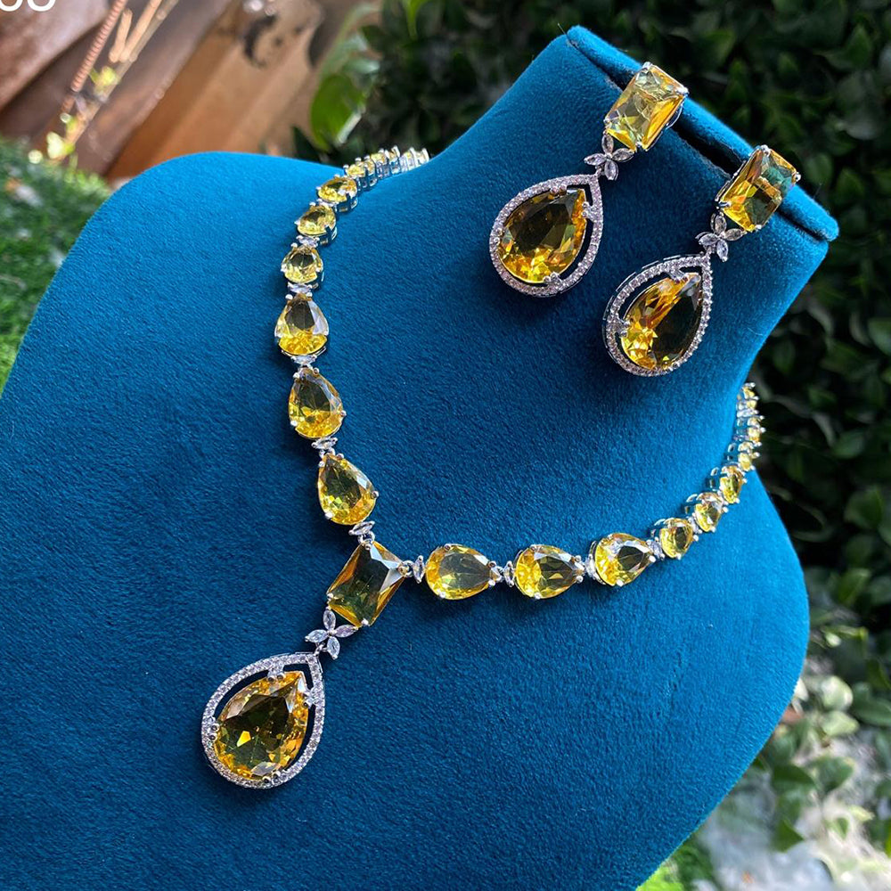 Amoliya Jewels Silver Plated American Diamond Necklace Set