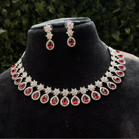 Amoliya Jewels Silver Plated American Diamond Necklace Set