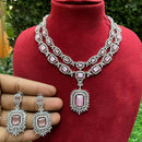 Amoliya Jewels Silver Plated American Diamond Necklace Set