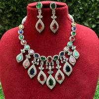 Amoliya Jewels Silver Plated American Diamond Necklace Set