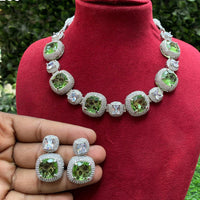 Amoliya Jewels Silver Plated American Diamond Necklace Set