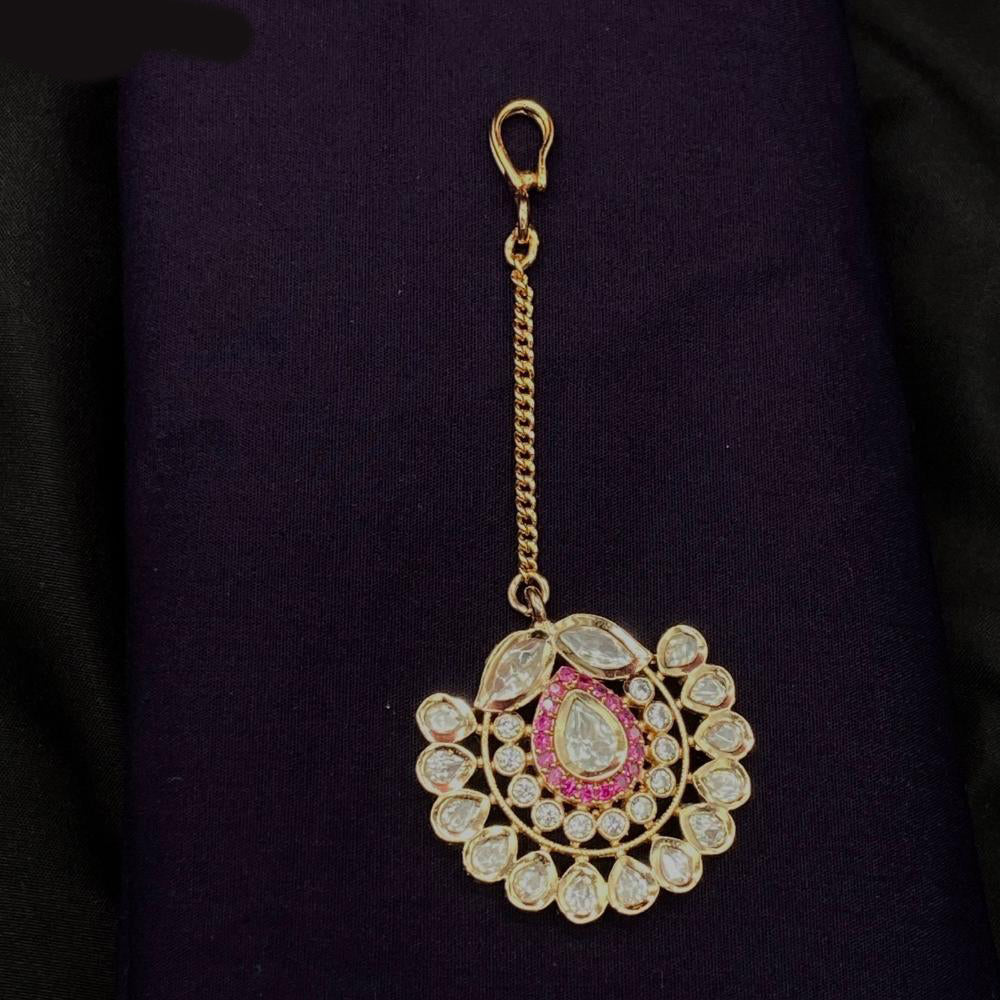 Amoliya Jewels Gold Plated Polki Kundan Stone Maangtikka