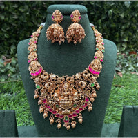 Amoliya Jewels Gold Plated Pota Stone Temple Necklace Set