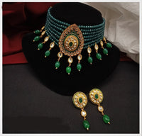 Amoliya Jewels Gold Plated Kundan And Pearl Designer Choker Necklace Set