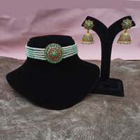 Amoliya Jewels Gold Plated Glamorous Crystal And Pearl Choker Necklace Set