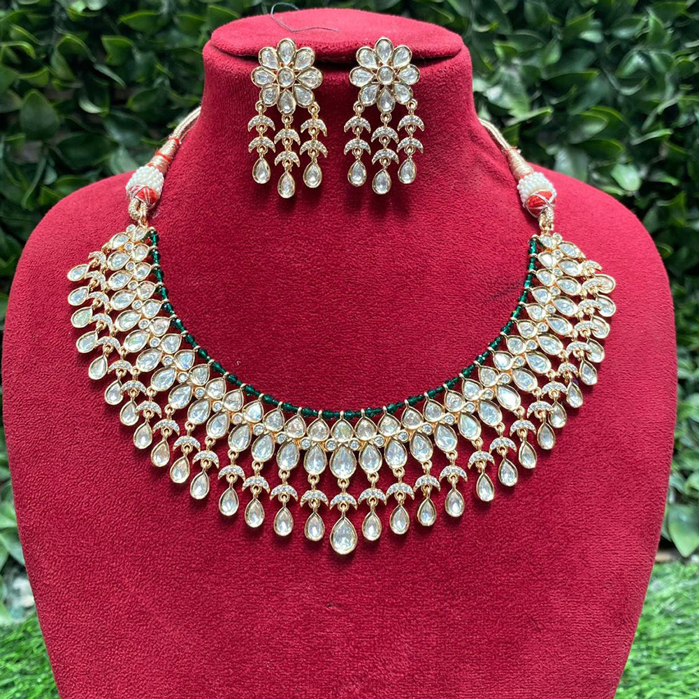 Amoliya Jewels Gold Plated Traditional Polki Kundan And Pearl Necklace Set