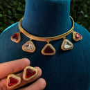 Amoliya Jewels Gold Plated Pota Stone Necklace Set