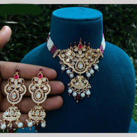 Amoliya Jewels Gold Plated Polki Kundan And Beads Meenakari Choker Necklace Set