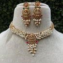 Amoliya Jewels Gold Plated Antique Pota Stone and Pearl Temple Style Necklace Set