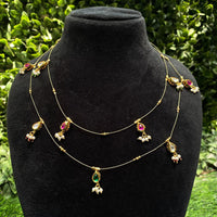 Amoliya Jewels Traditional Gold-Plated Pota And Pearl Double Layer Necklace