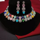 Amoliya Jewels Elegant Silver-Plated Crystal & Pearl Timeless Grace for Every Occasion Necklace Set