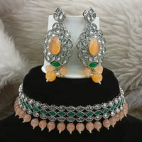 Amoliya Jewels Elegant Silver-Plated Crystal & Beads Choker Necklace Set