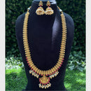 Amoliya Jewels Gold Plated Temple Pearls And Meenakari Long Necklace Set
