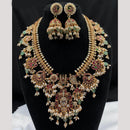 Amoliya Jewels Gold Plated Pota Stone And Beads Necklace Set