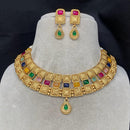 Amoliya Jewels Gold Plated Pota Stone Necklace Set