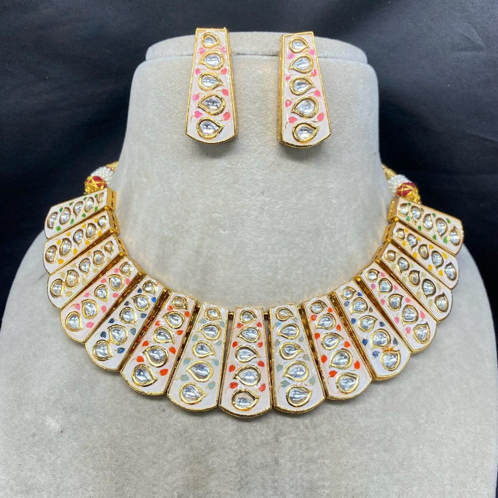 Amoliya Jewels Gold Plated Kundan Stone And Beads Choker Necklace Set