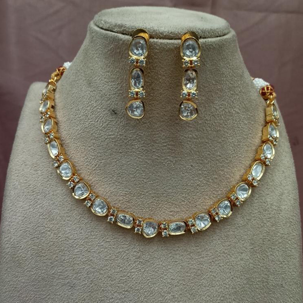 Amoliya Jewels Gold Plated Kundan And Austrain Stone Necklace Set 