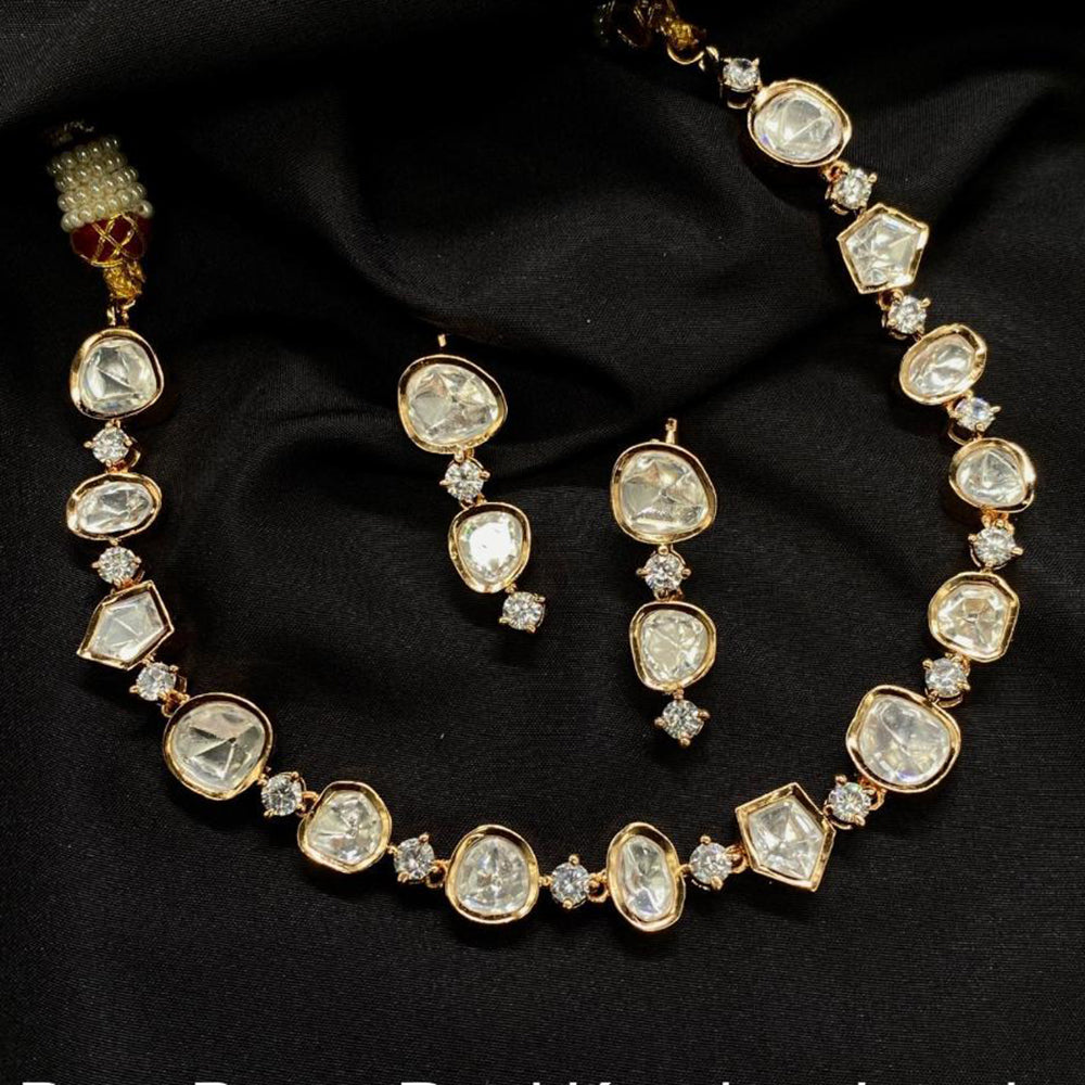 Amoliya Jewels Gold Plated Kundan And Austrain Stone Necklace Set 