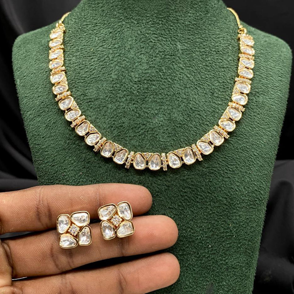 Amoliya Jewels Gold Plated Polki Kundan Necklace Set 