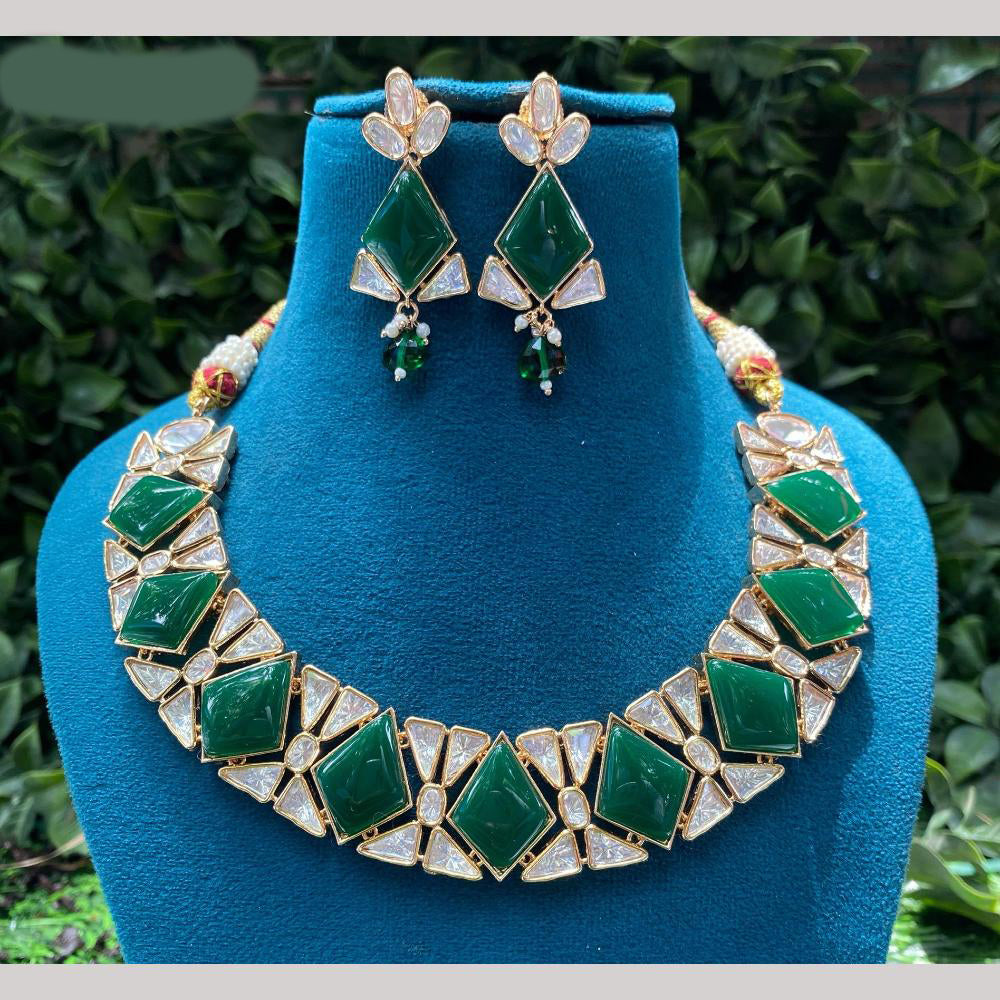 Amoliya Jewels Gold Plated Polki Kundan Necklace Set 