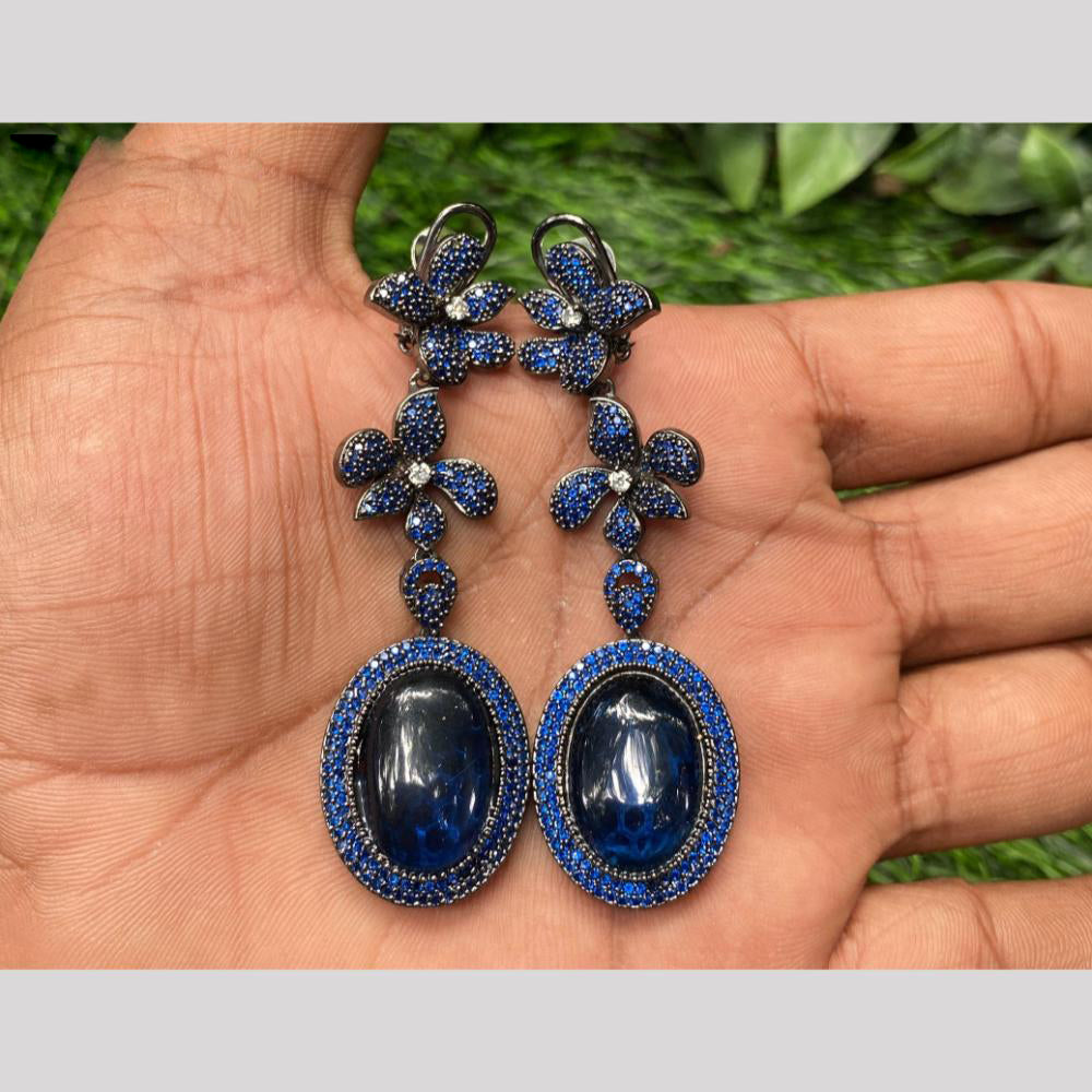 Amoliya Jewels Black Plated Austrain Stone Dangler Earrings 