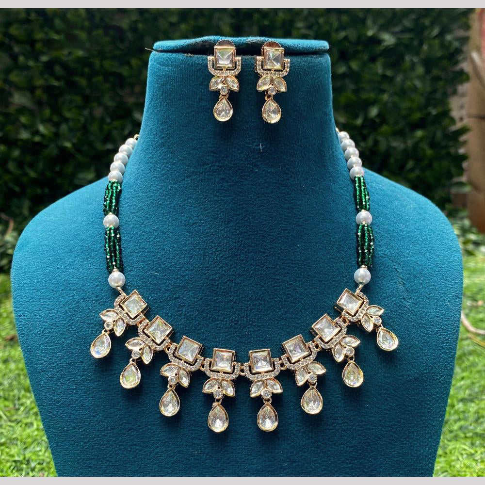 Amoliya Jewels Gold Plated Kundan And Pearls Necklace Set 
