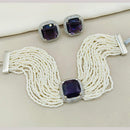 Amoliya Jewels Crystal Stone Peal Choker Necklace Set
