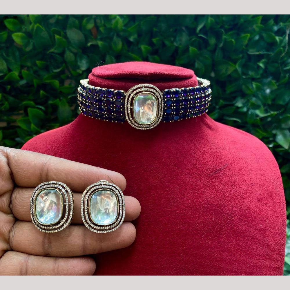 Amoliya Jewels Dazzle Defined Crystal Stone Choker Necklace Set 