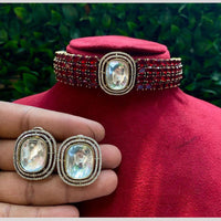 Amoliya Jewels Dazzle Defined Crystal Stone Choker Necklace Set