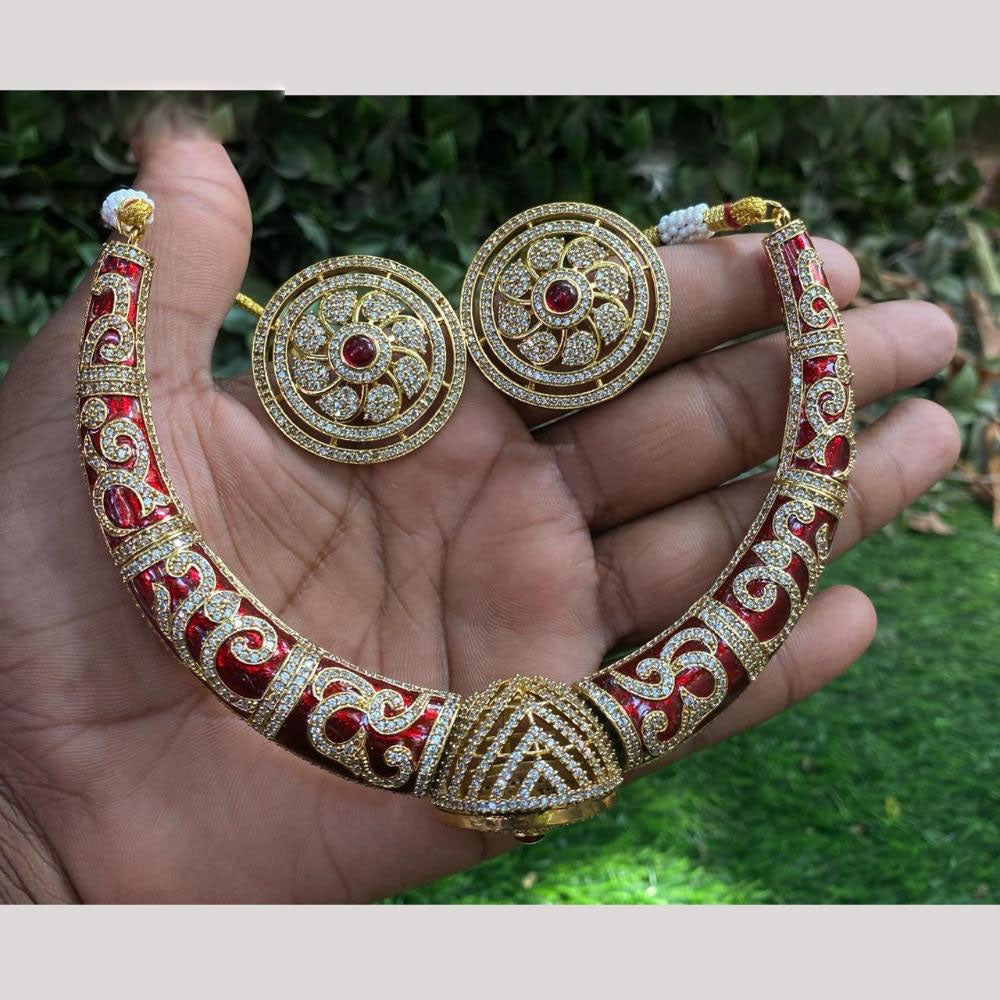 Amoliya Jewels Nawabi Glam Austrain Stone Choker Necklace Set 