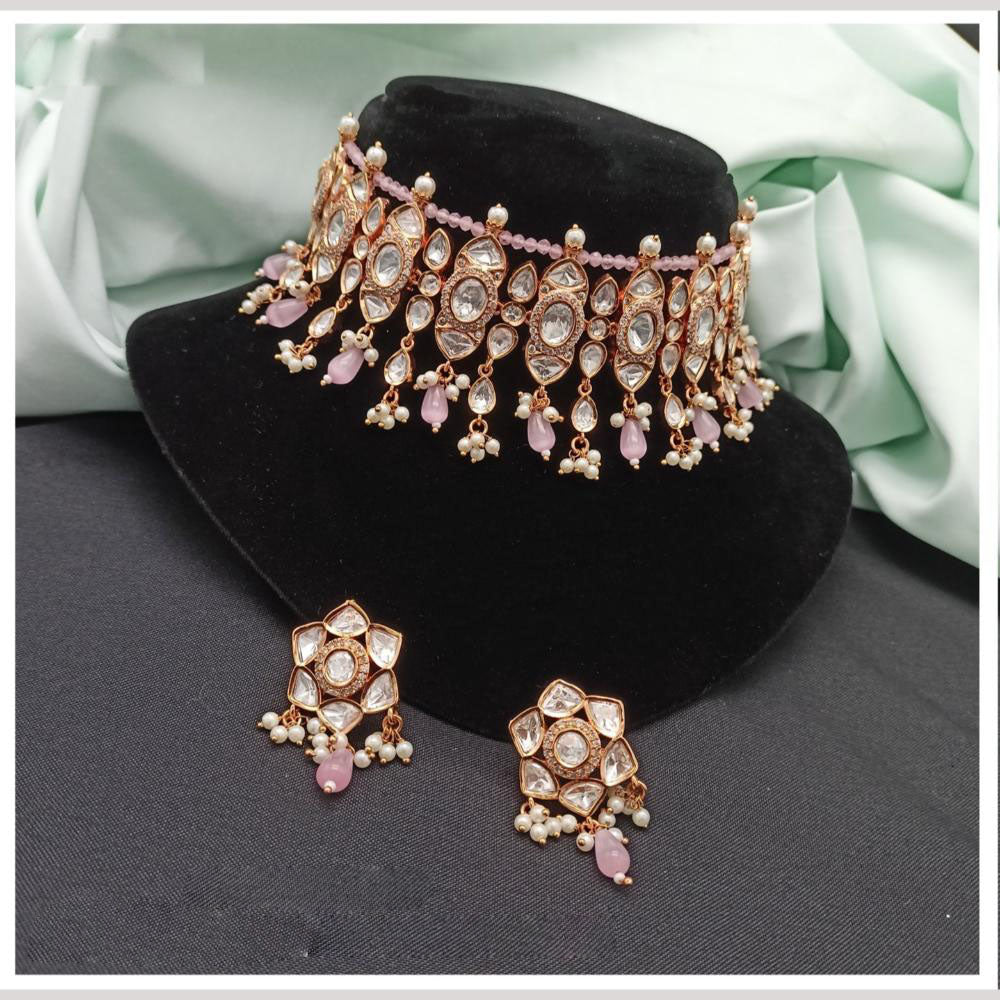 Amoliya Jewels  Ethnic Elegance Kundan And Pearl Choker Necklace Set 