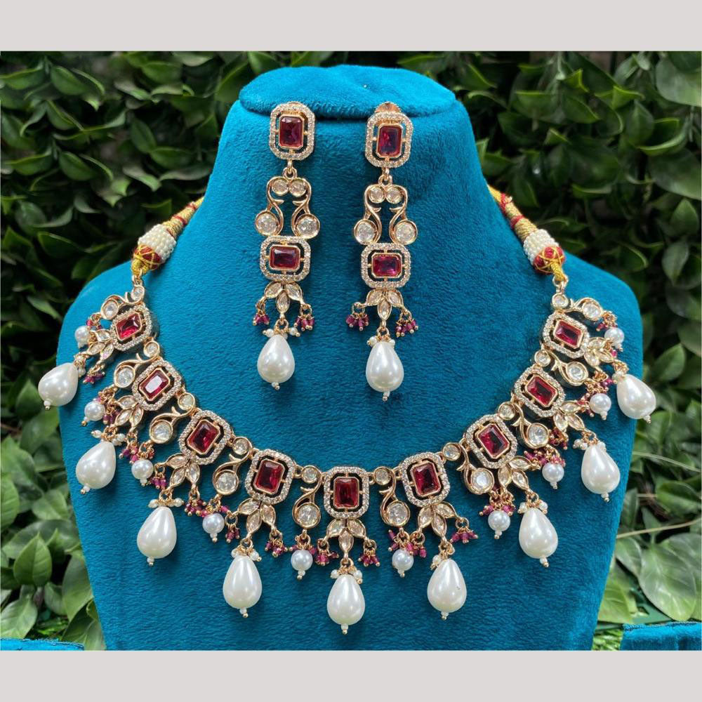 Amoliya Jewels Royal Wedding Glow Crystal And Austrain Stone Pearl Necklace Set 
