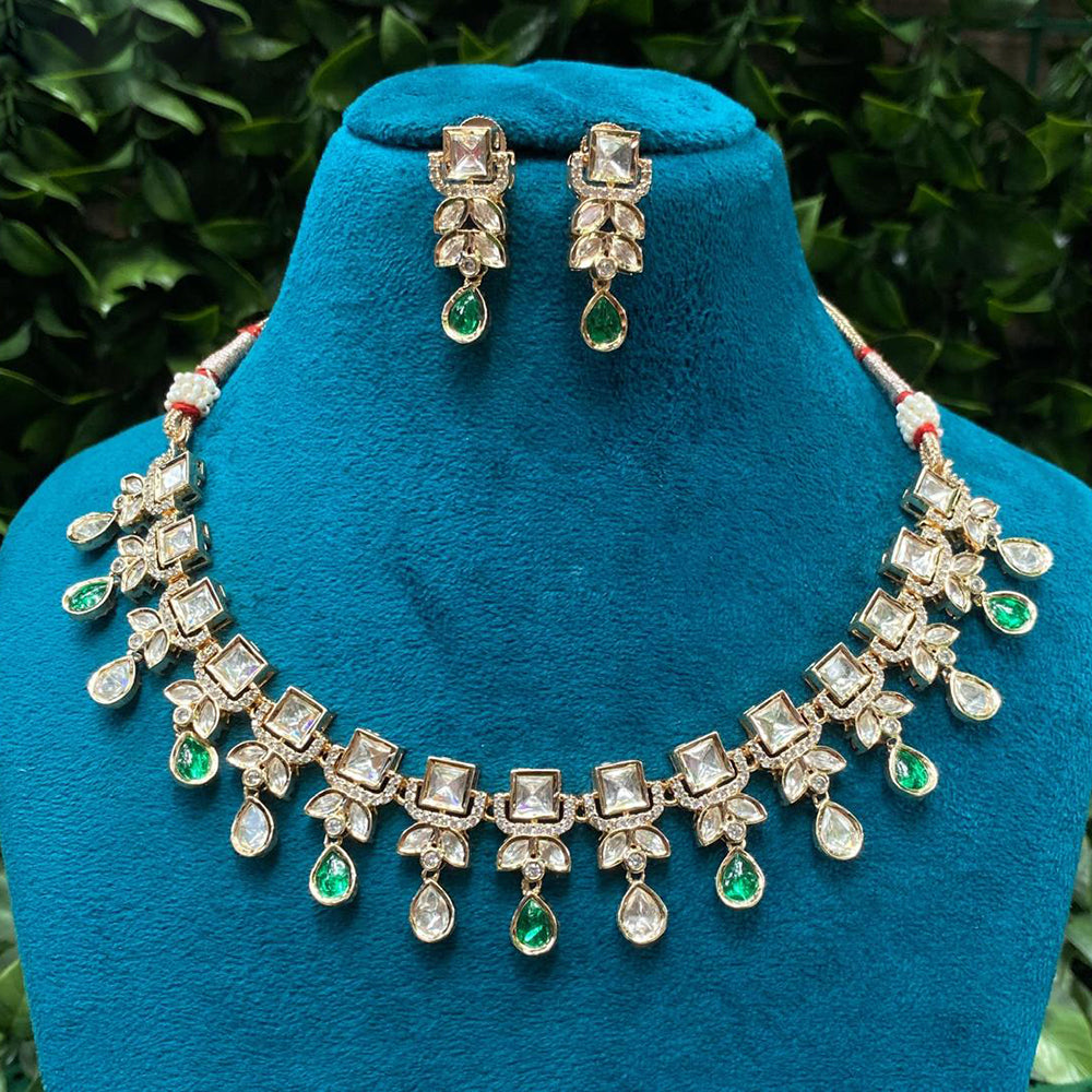 Amoliya Jewels Royal Reflection  Kundan And Austrain Stone Necklace Set 