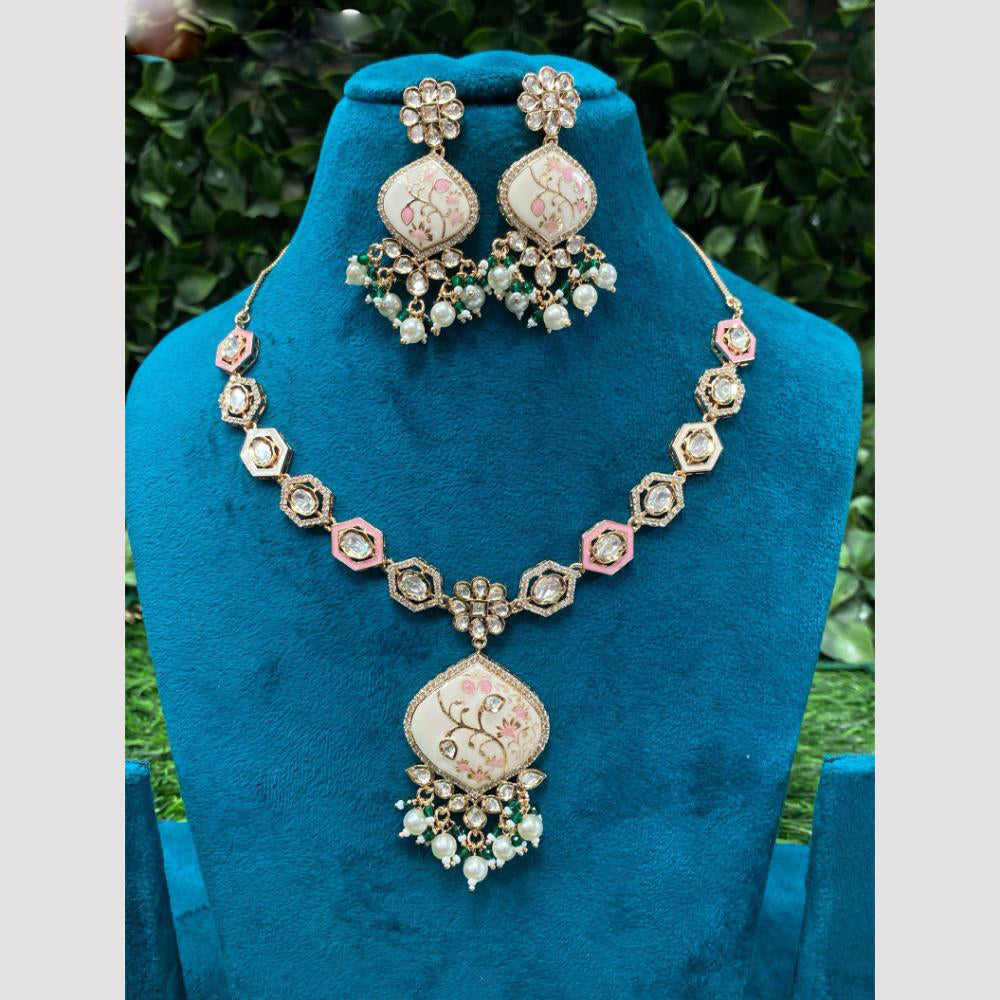 Amoliya Jewels Rang Mahal Pearl And Kundan Meenakari Elegance Necklace Set 