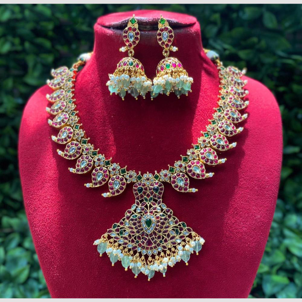 Amoliya Jewels Color And Clam Pota Stone And Pearl Ensemble  Neckalce Set 