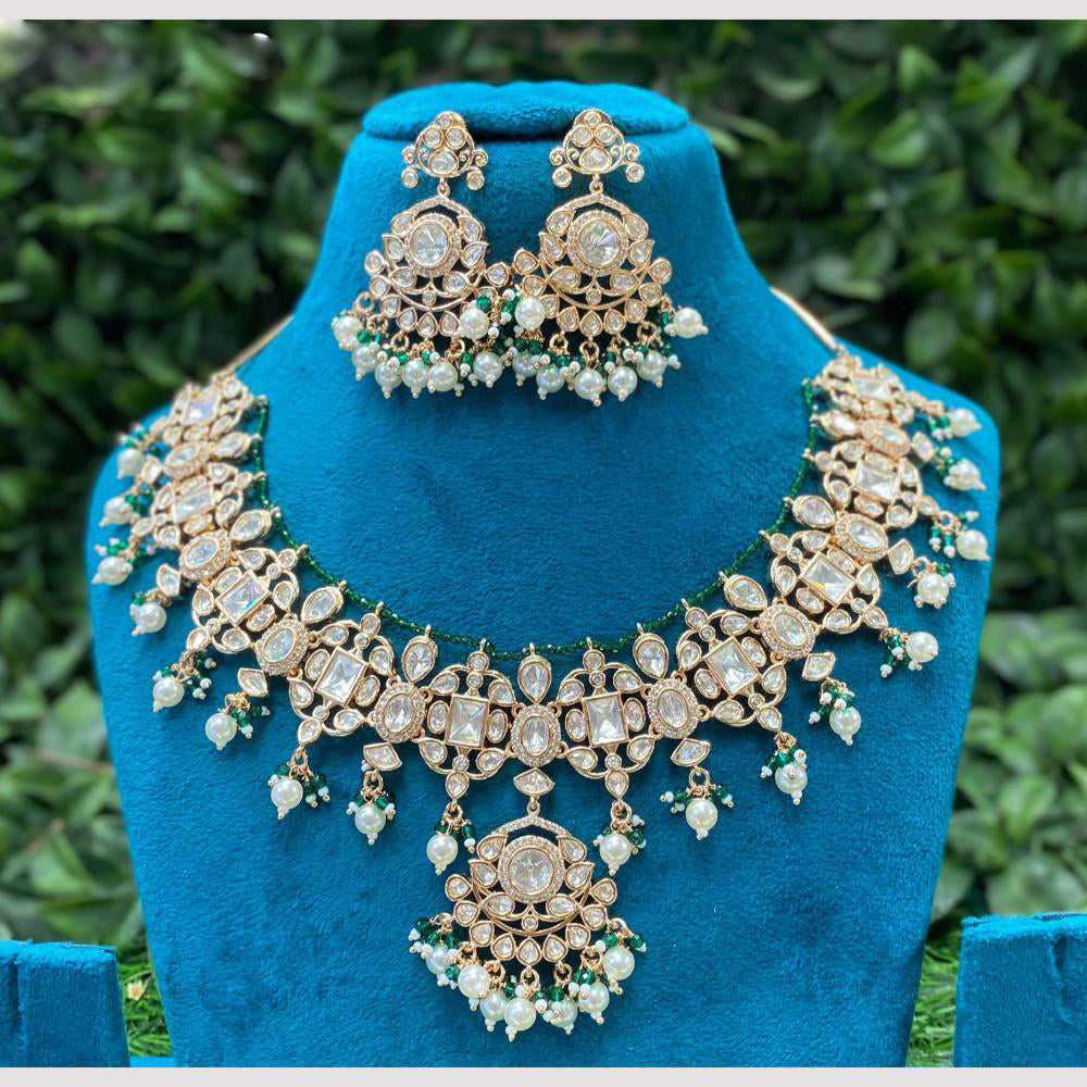 Amoliya Jewels Stunning Polki Kundan And Pearl Traditional Sparkle Necklace Set  