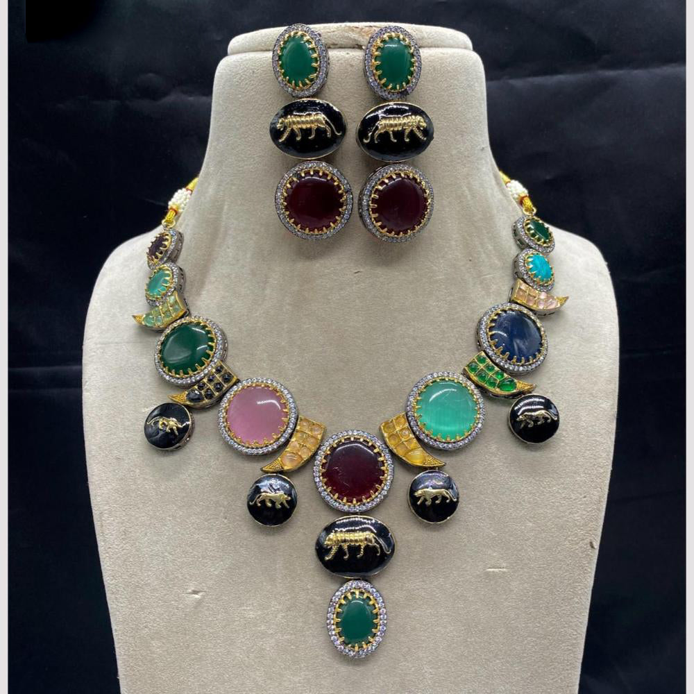 Amoliya Jewels Galmorous  Pota And Austrain Stone Modern Radiance Necklace Set 