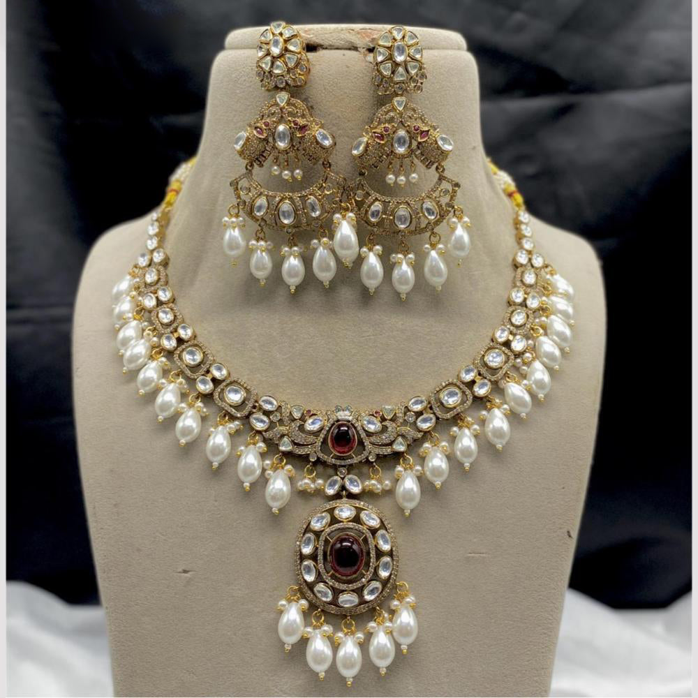 Amoliya Jewels Elegant  Kundan And Pearl Timeless Beauty Necklace Set 