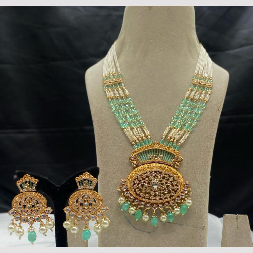 Amoliya Jewels Regal Glow Polki Kundan And Pearl  Design Long Necklace Set 