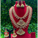 Amoliya Jewels Elegant Layers Pota Stone And  Pearl Double Necklace Set 