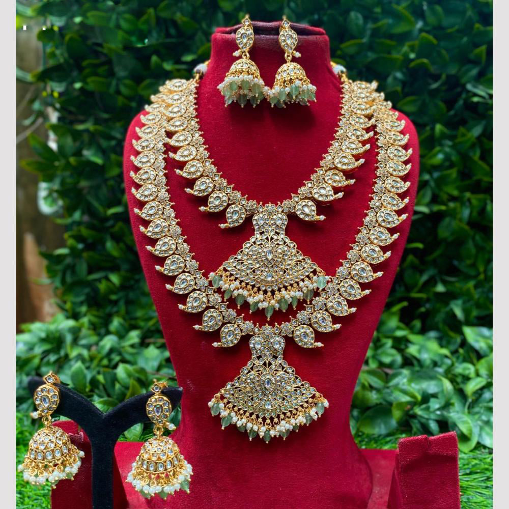 Amoliya Jewels Elegant Layers Kundan And  Pearl Double Necklace Set 