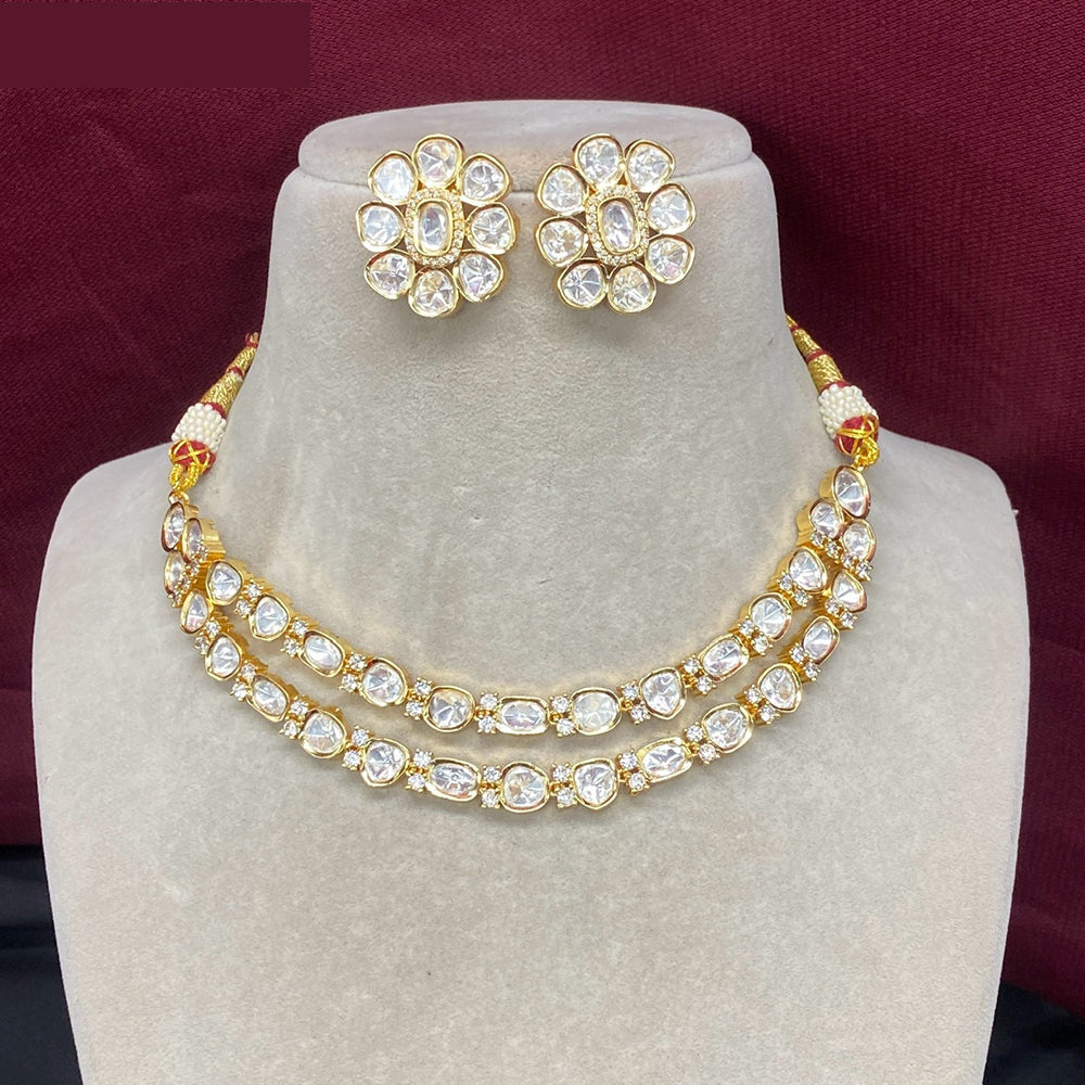 Amoliya Jewels Kundan Necklace Set with Floral Design Earrings  