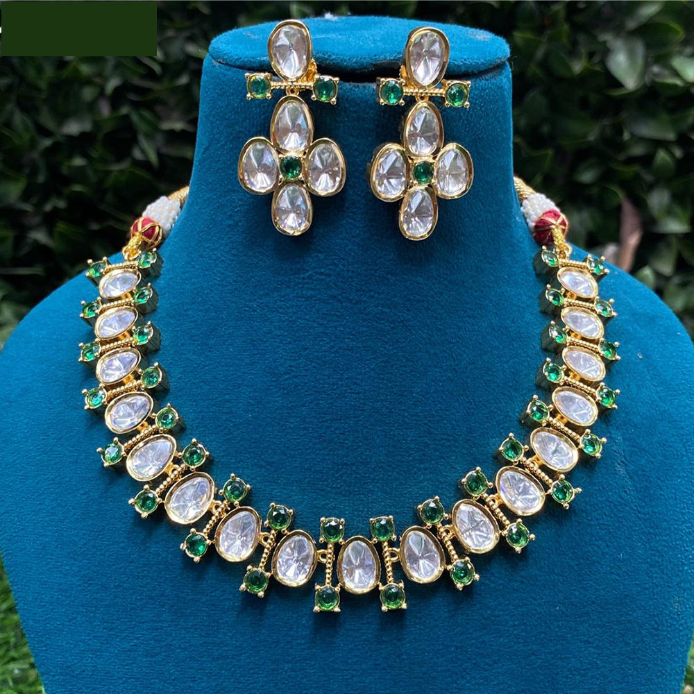 Amoliya Jewels Kundan Necklace Set with Floral Design Earrings  