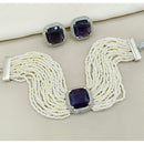 Amoliya Jewels Luxe Grace American Diamond And Pearls Choker Necklace Set
