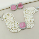 Amoliya Jewels Luxe Grace American Diamond And Pearls Choker Necklace Set
