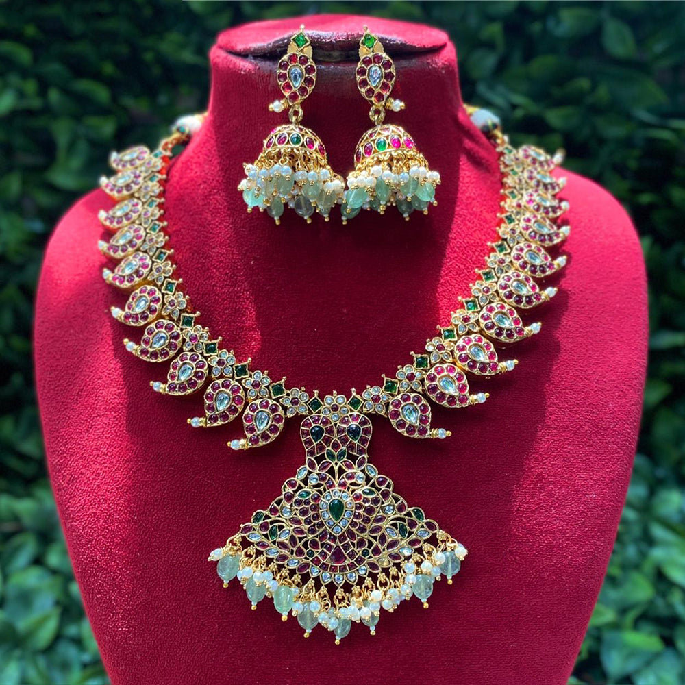 Amoliya Jewels Kundan And Pota Stone Pearl Necklace Set 