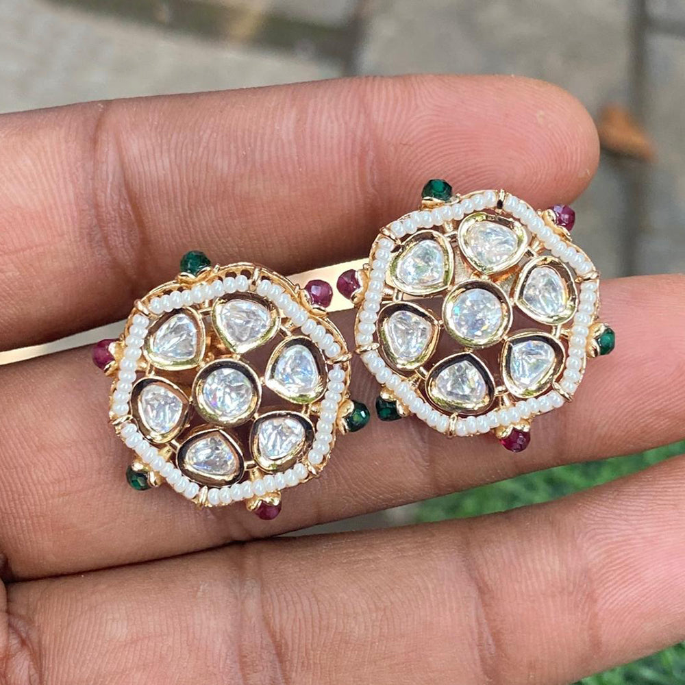 Amoliya Jewels Royal Polki Kundan Stone And Pearl Designer Studs Earrings 